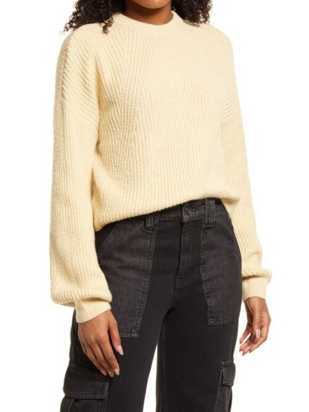 BP. Rib Crop Crewneck Sweater in Tan Boulder Size Xx-Small